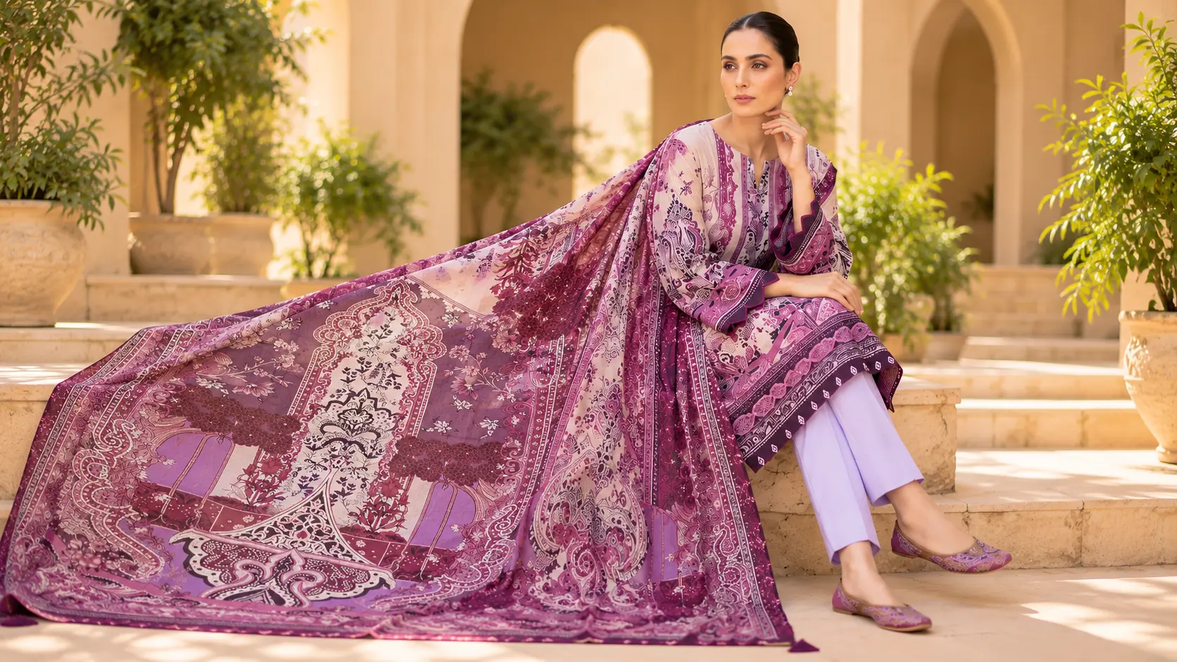 Mauve Floral Unstitched 3-Piece