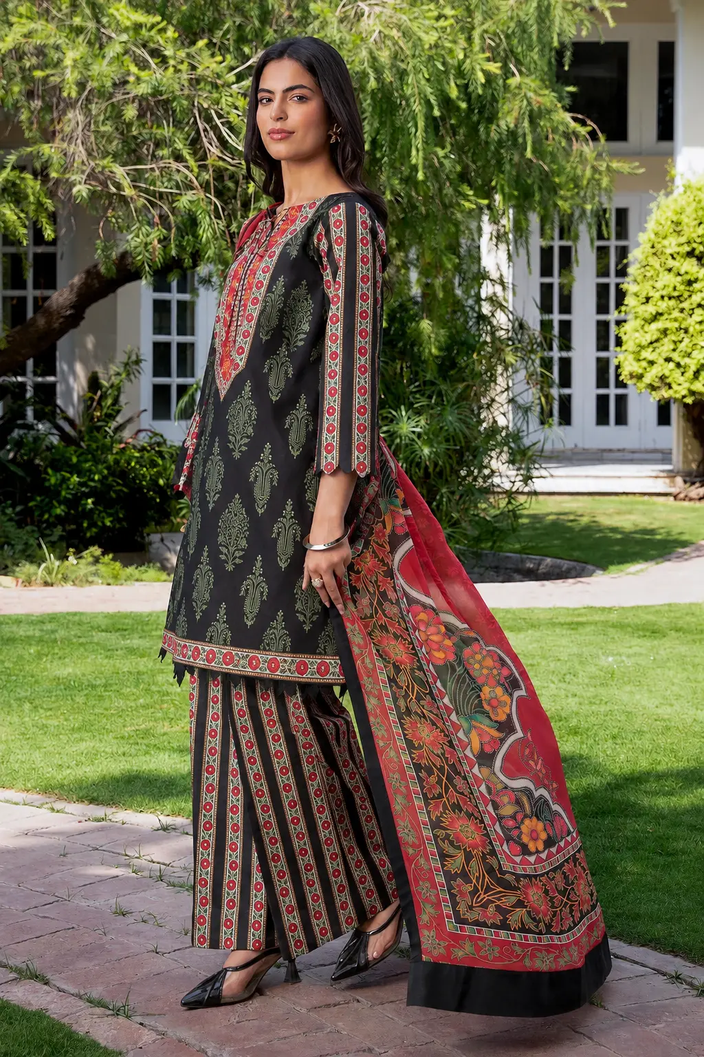 Premium Midnight Botanical Elegance | Unstitched 3-Piece - view 2
