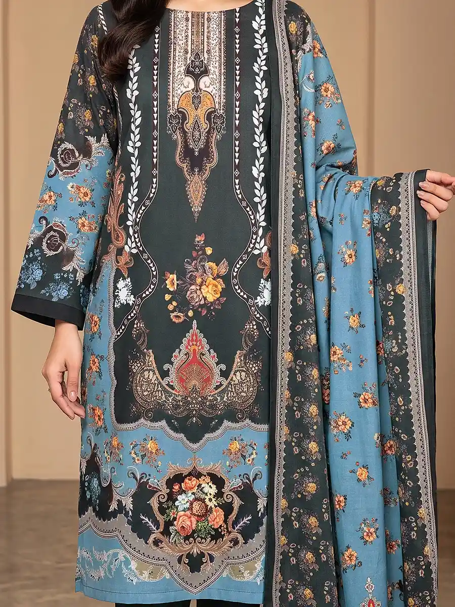 Premium Teal Blossom | Unstitched 3-Piece - view 4