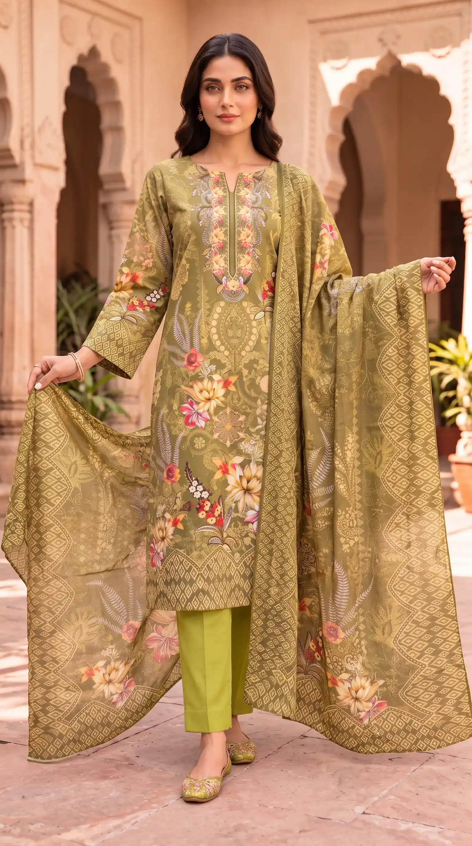 Premium Olive Bloom | Unstitched 3-Piece - view 4