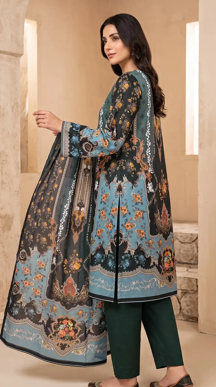 Premium Teal Blossom | Unstitched 3-Piece - view 3