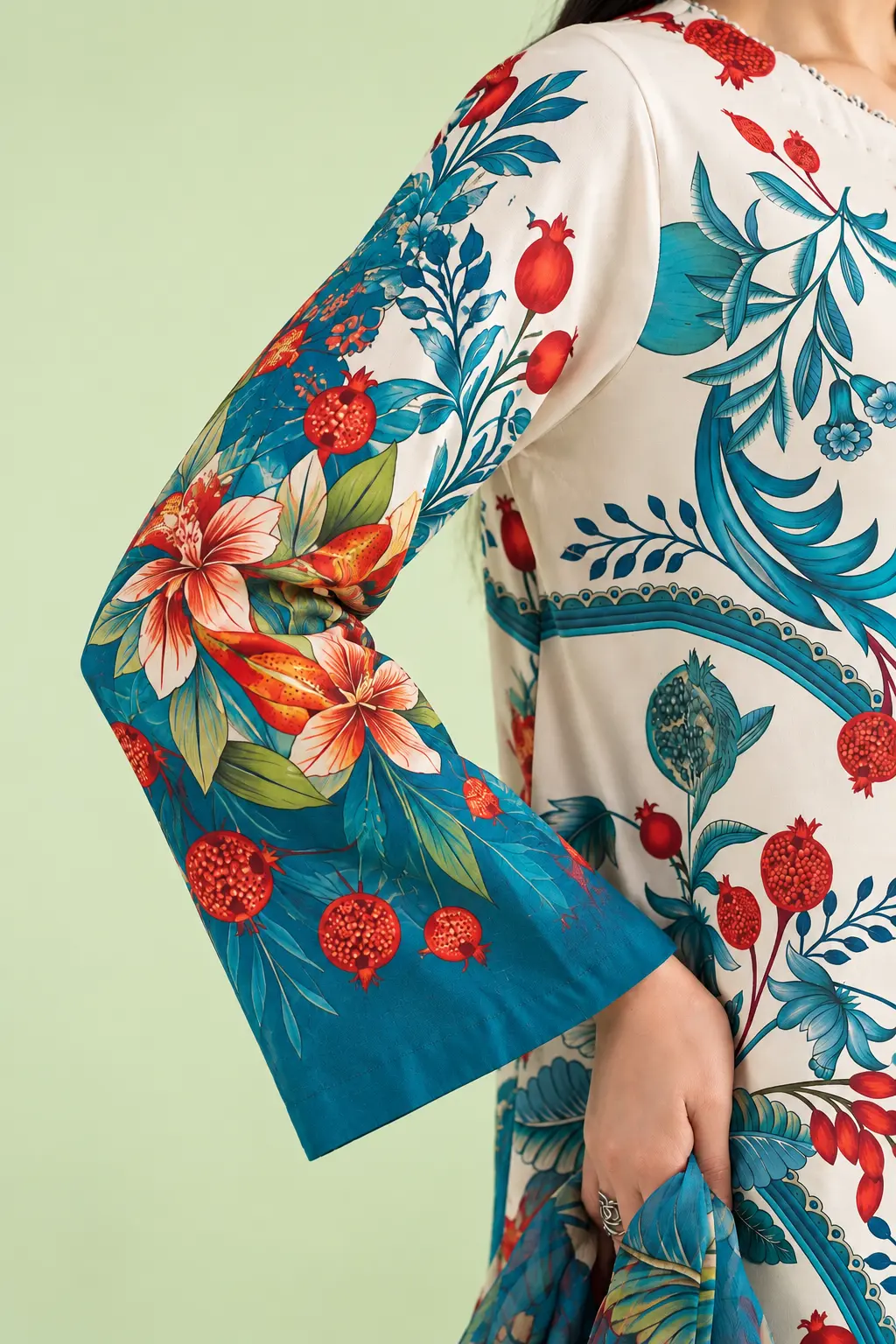 Premium Azure Floral Trellis Unstitched 3-Piece - view 3