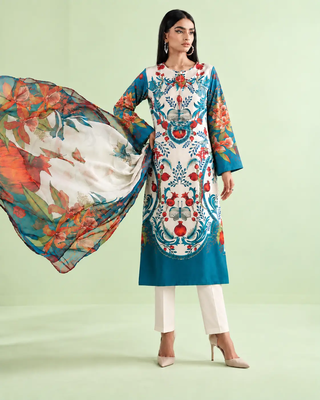 Premium Azure Floral Trellis Unstitched 3-Piece - view 1
